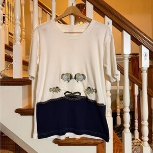 Chic white and Blue Women's Short Sleeve Top